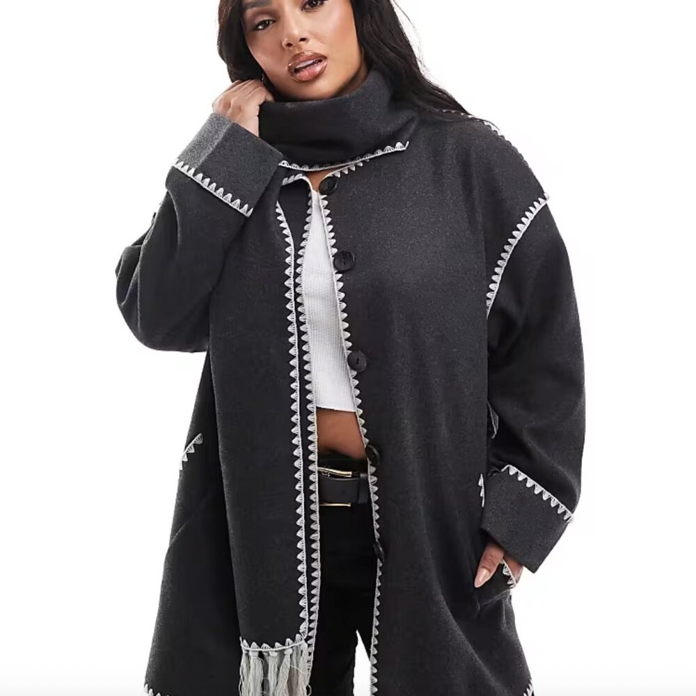 asos x only carmakoma | scallop edge scarf coat | 2X |  inspired - Picture 6 of 8
